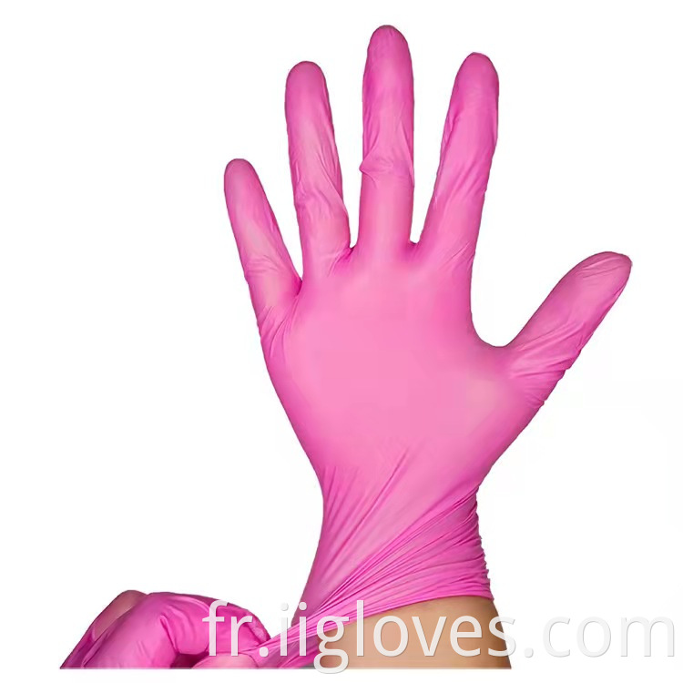 Gants en gros rose en nitrile de vinyle rose